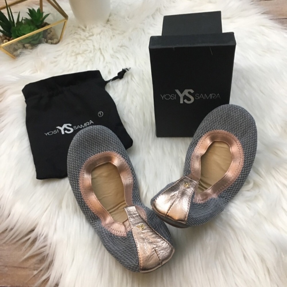 {Yosi Samra} Rose Gold & Chambray Textured Flats